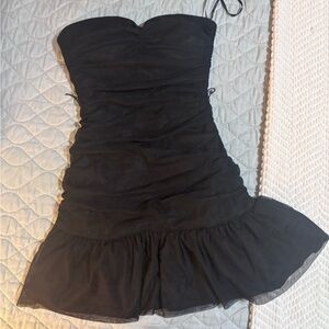 Forever 21 Black Strapless Ruffled Hem Dress
